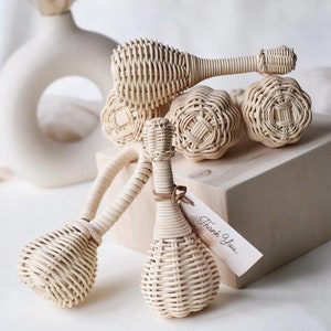 Montessori 100% Handmade Natural Rattan Rattle.Personalized Baby Gift image 3