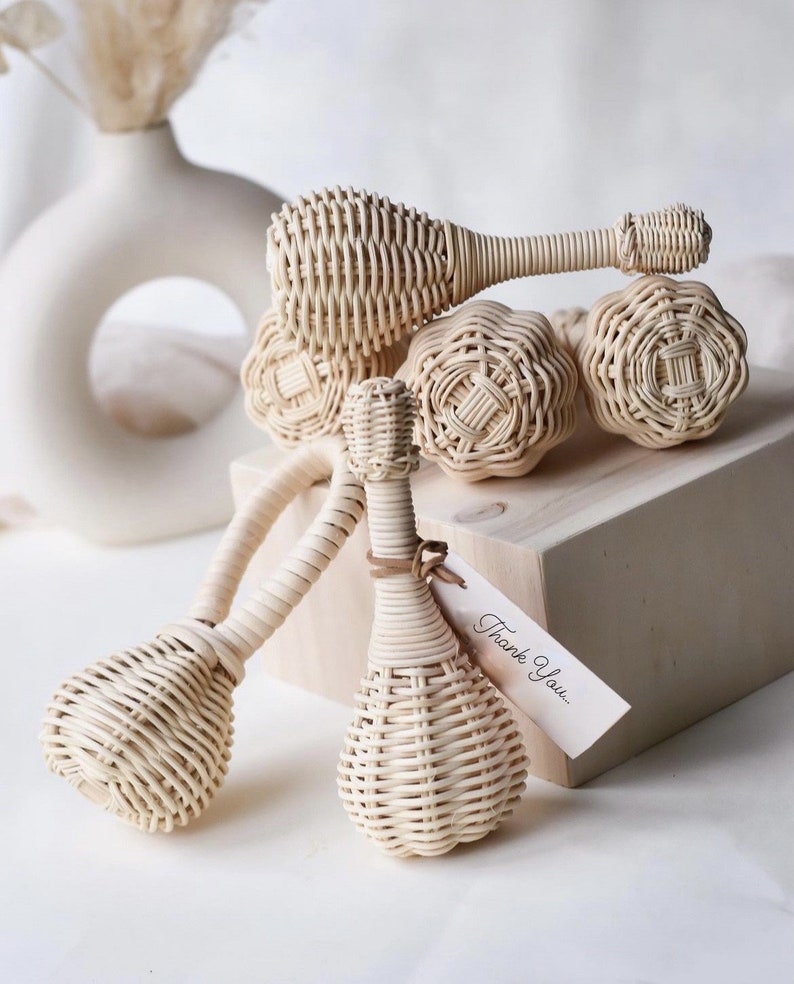 Montessori 100% Handmade Natural Rattan Rattle.Personalized Baby Gift image 3