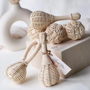 Montessori 100% Handmade Natural Rattan Rattle.Personalized Baby Gift.