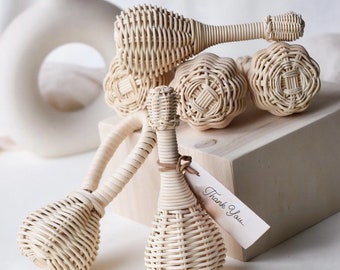 Montessori 100% Handmade Natural Rattan Rattle.Personalized Baby Gift.