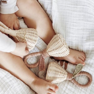 Montessori 100% Handmade Natural Rattan Rattle.Personalized Baby Gift image 2