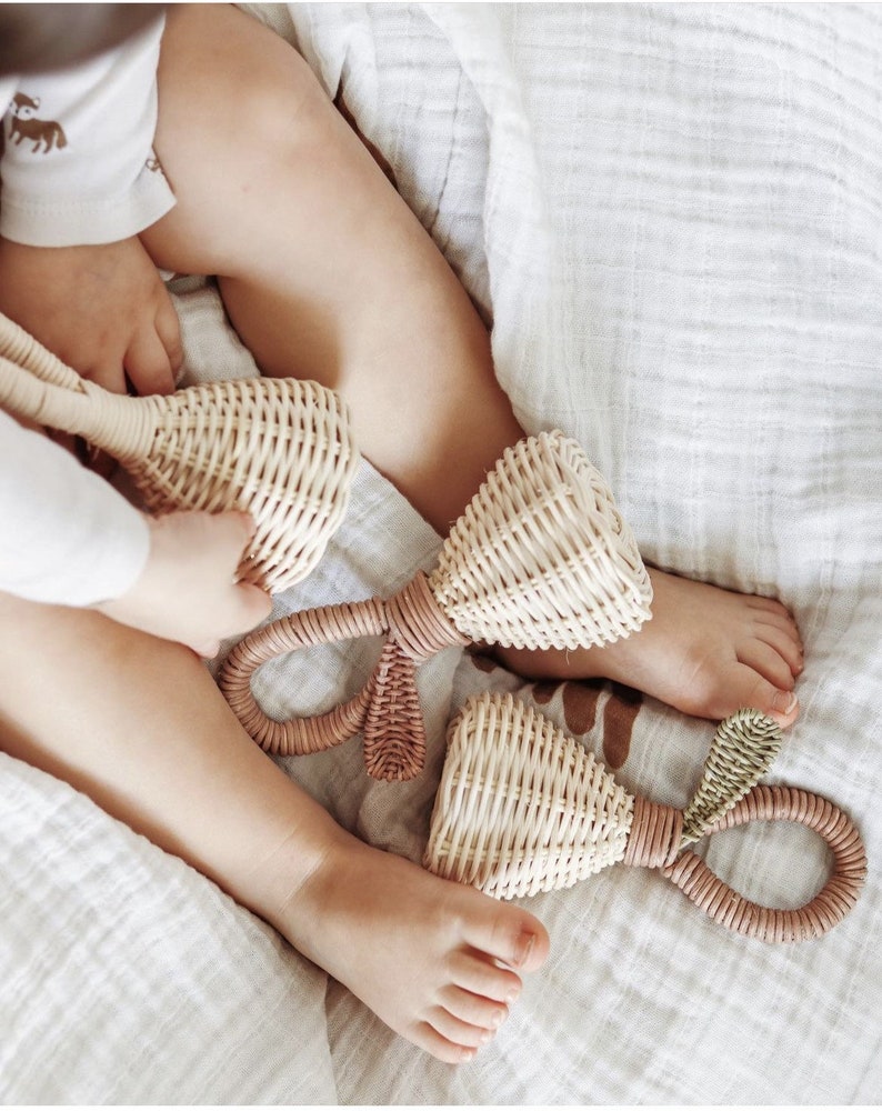 Montessori 100% Handmade Natural Rattan Rattle.Personalized Baby Gift image 2
