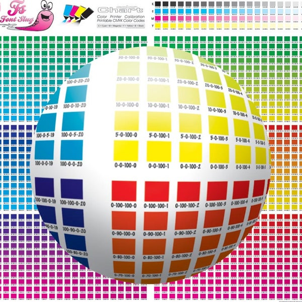 Gráfico de muestras de color imprimible con código CMYK RGB Suministros para tienda de impresión Descarga de impresión de carteles