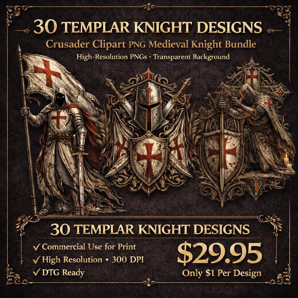 30 Templar Knight Designs Crusader Clipart PNG Medieval Knight Art ...