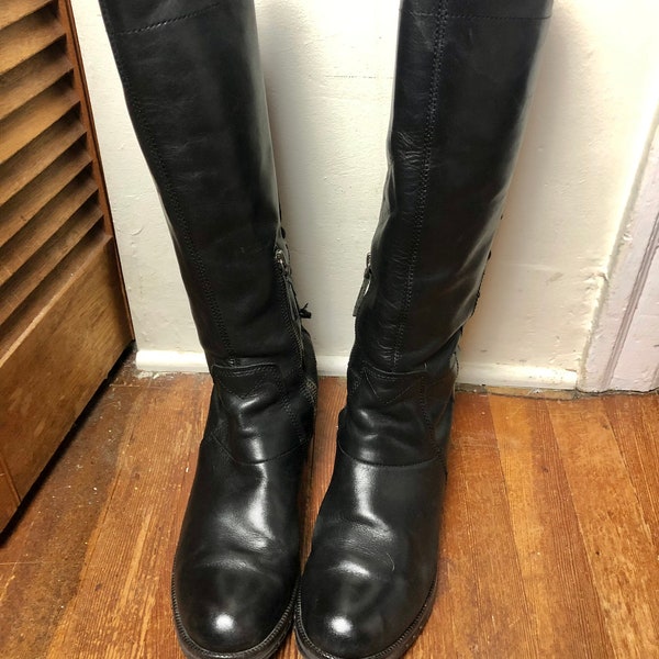 Vintage high shaft biker style black leather boots size women’s US 10 EU 41 UK 8