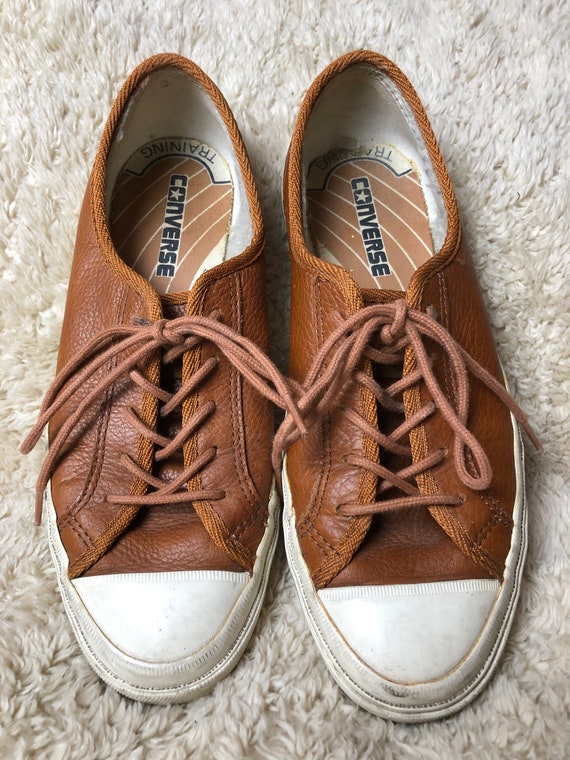 Vintage Converse Brown Genuine Leather Tie Sneakers Shoes Size 