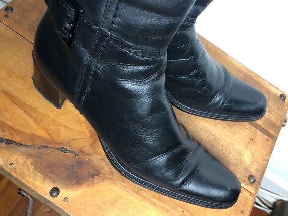 00s Vintage Black Leather Long Nose Mid Calf Full Zipper