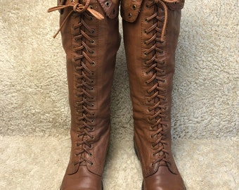 tall brown lace up boots