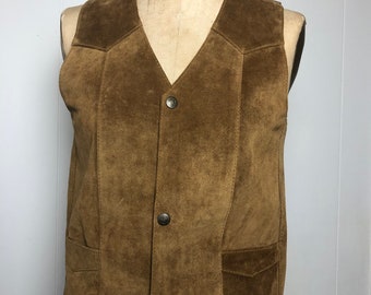 Vintage genuine suede leather vest Unisex Size Small