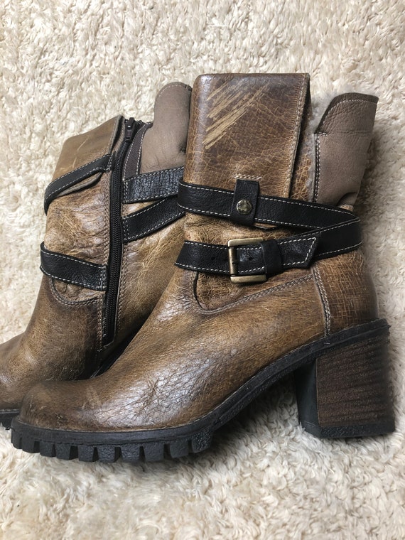 Chunky Stacked Block Heel Rare 90s Vintage Zip up Mid Calf Etsy