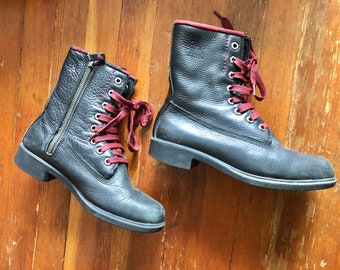 1950s Rare Black Leather Cap Toe Zip / Lace up Combat Boots  display picture 3