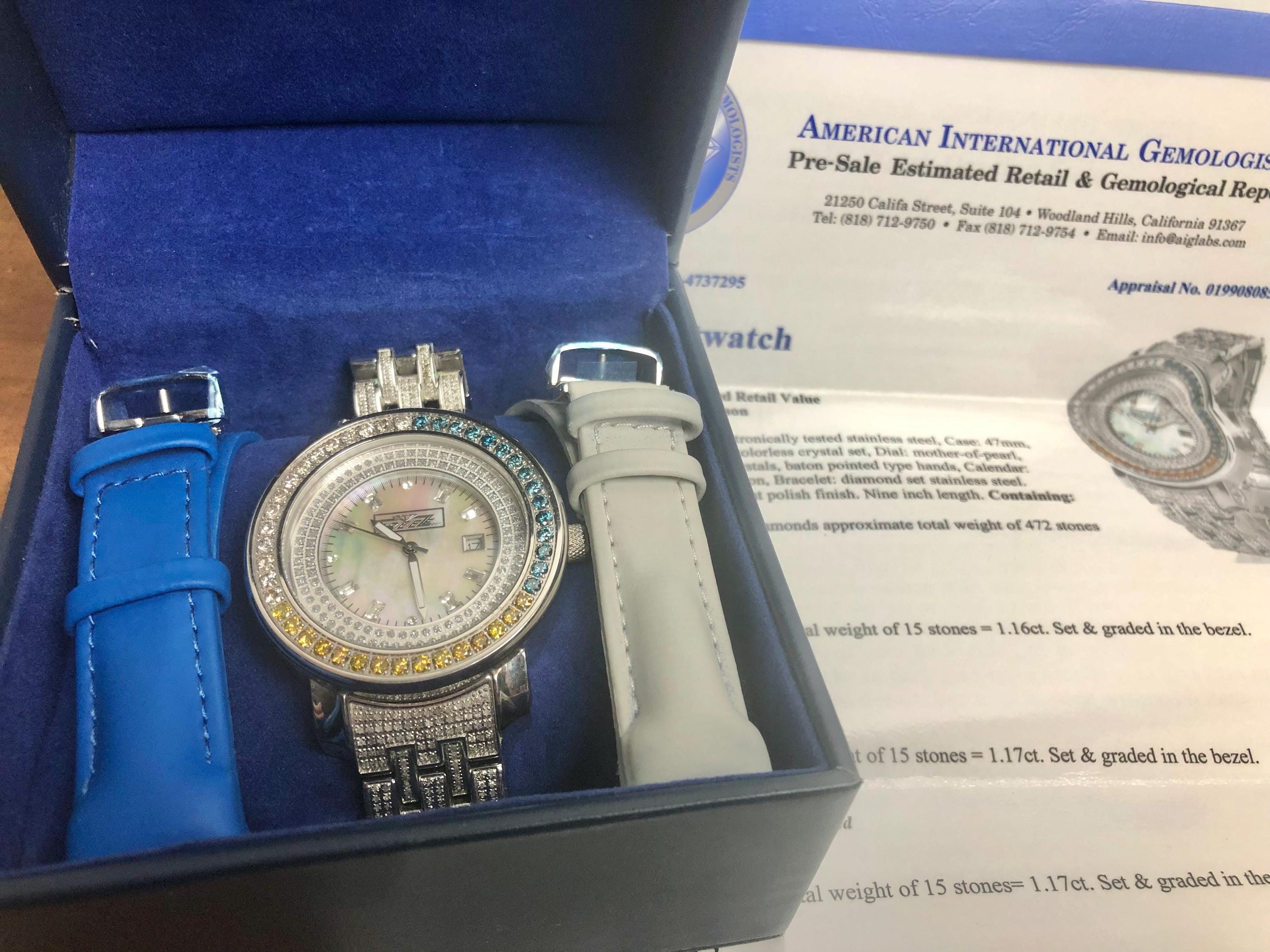 00s Freeze 5 Ct Diamond Tricolor Wristwatch With AIG Appraisal and