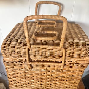Vintage picnic basket with handles rustic wicker picnic basket