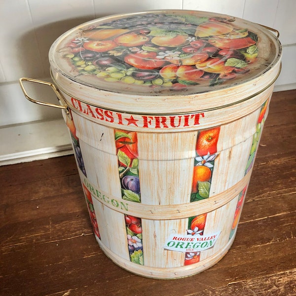 vintage grande boîte de conserve avec couvercle bac de rangement en métal rétro récipient en étain porte-fruits stockage peut bac petit espace table basse unique