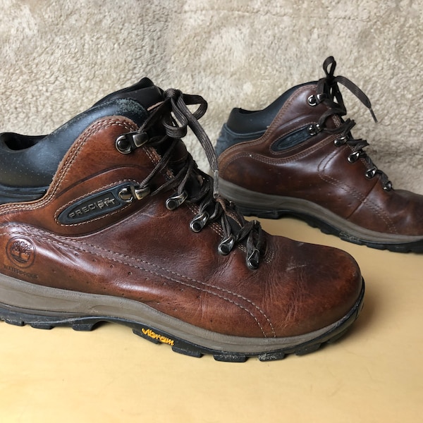 Brown leather VIBRAM hiking walking waterproof lace up shoes Size M 9-9.5