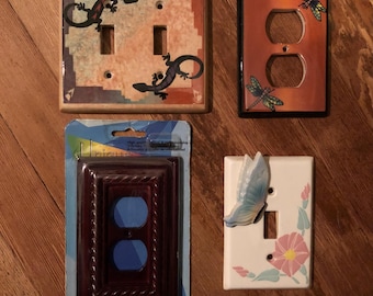 Vintage ceramic light switch and electrical outlet covers with various images ceramic plates - price is per piece