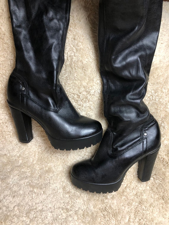stretchy knee high platform boots