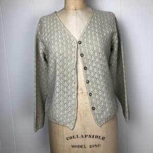 Vintage beige crochet cardigan minimalist button up sweater Size S/P