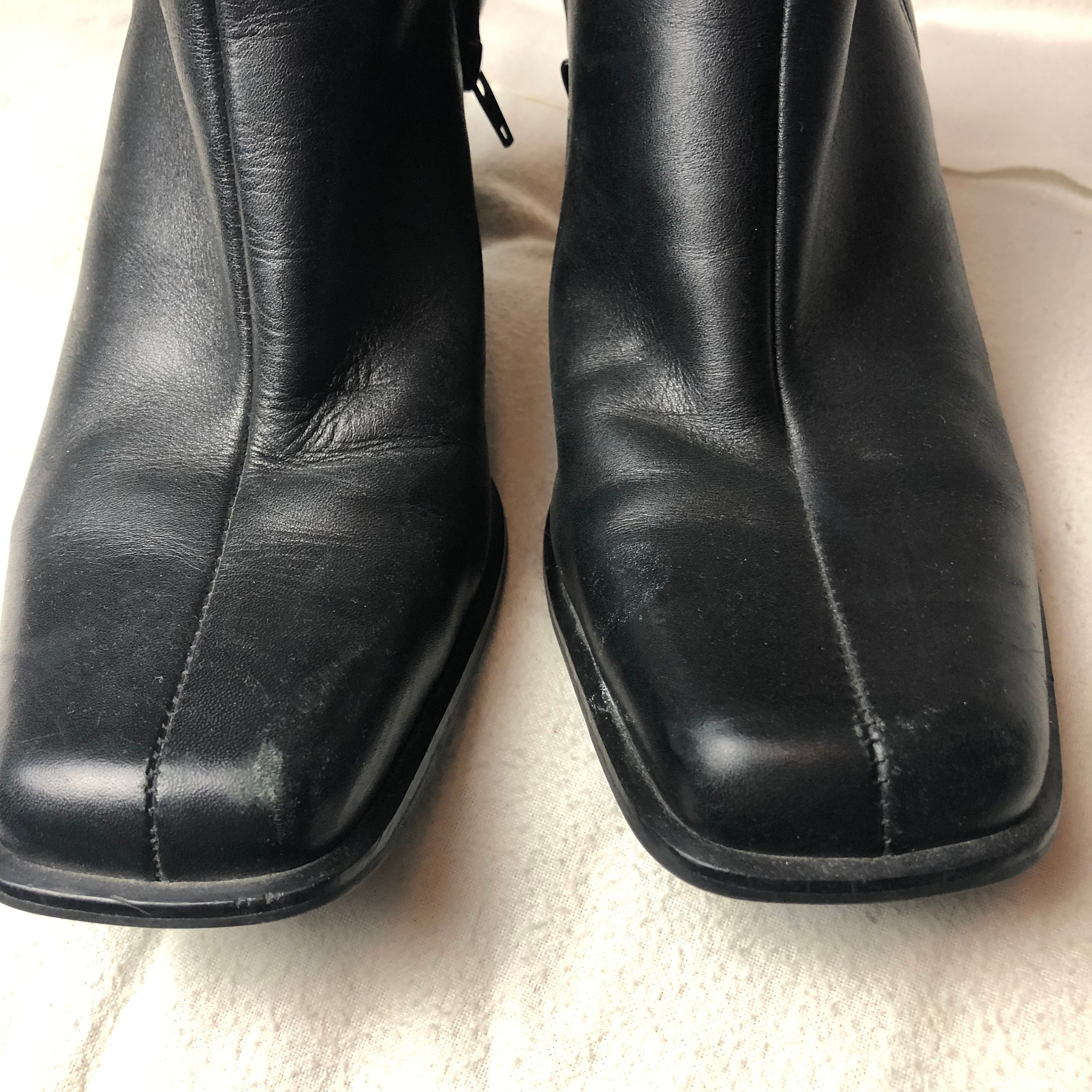 00s Black Leather Square Toe Casual Dress Shoes Booties Size 00s Black Leather Square Toe Casual Dress Shoes Booties Size