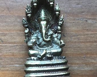 Brass golden tone miniature Altar Shri Ganesha statue figurine travel size spiritual pocket ornament Ganesha Goddess Deity mini altar statue