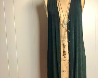 Vintage black long gothic button up polyester vest mini skirt