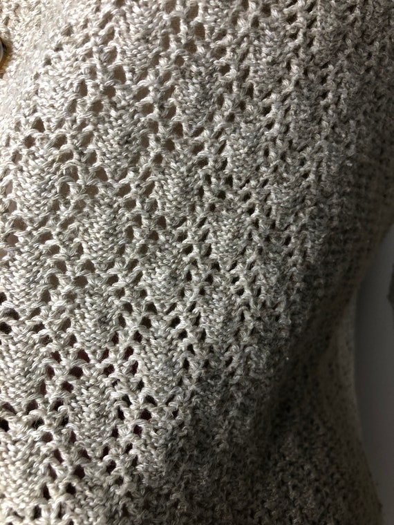 Vintage beige crochet cardigan minimalist button … - image 6