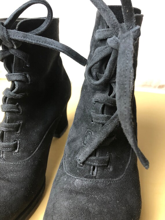 Vintage suede leather spool heel lace up witchy b… - image 2