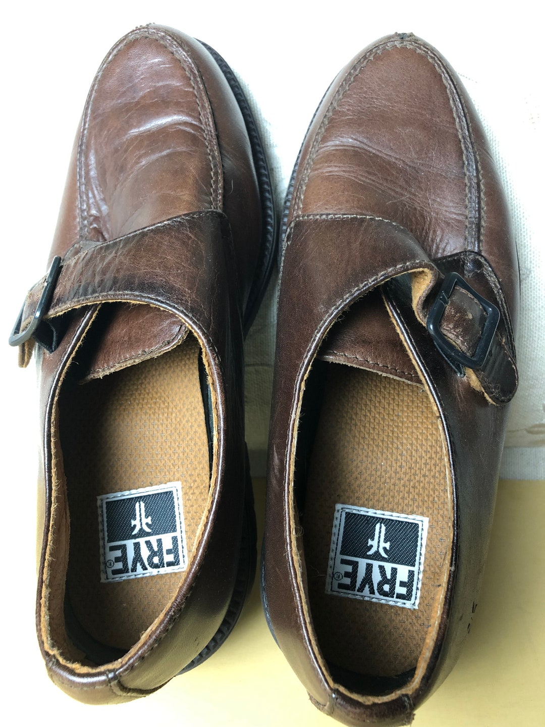 Brown Leather FRYE Slip on Shoes With Adjustable Buckle Size  display picture 3