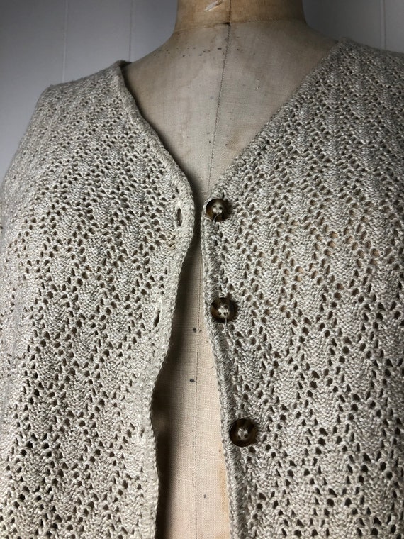 Vintage beige crochet cardigan minimalist button … - image 5