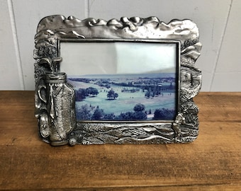Vintage metal golf themed photo picture frame
