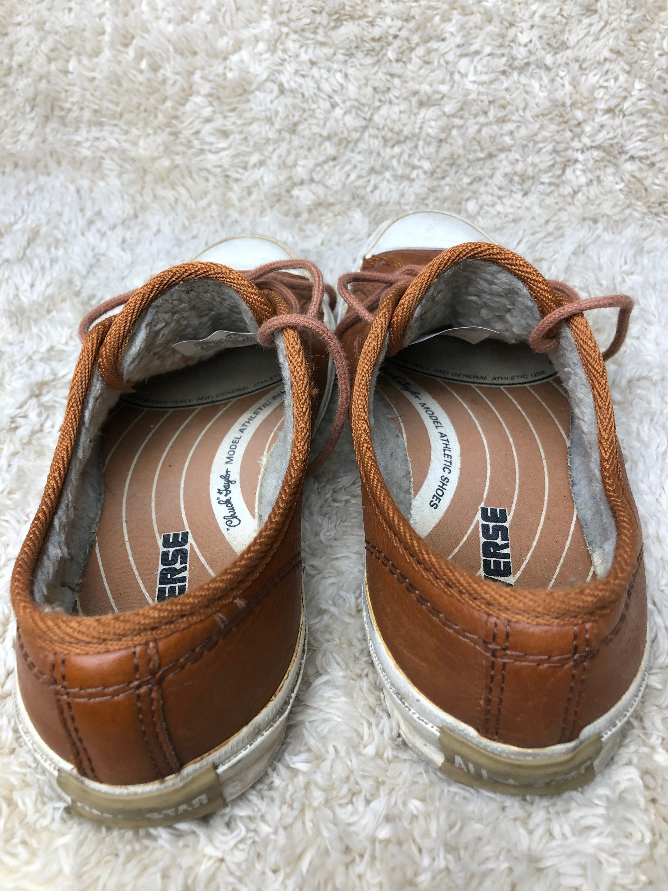 Vintage Converse Brown Genuine Leather Tie Sneakers Shoes Size 