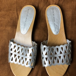 Retro classic wooden platform slippers slip on summer dress shoes