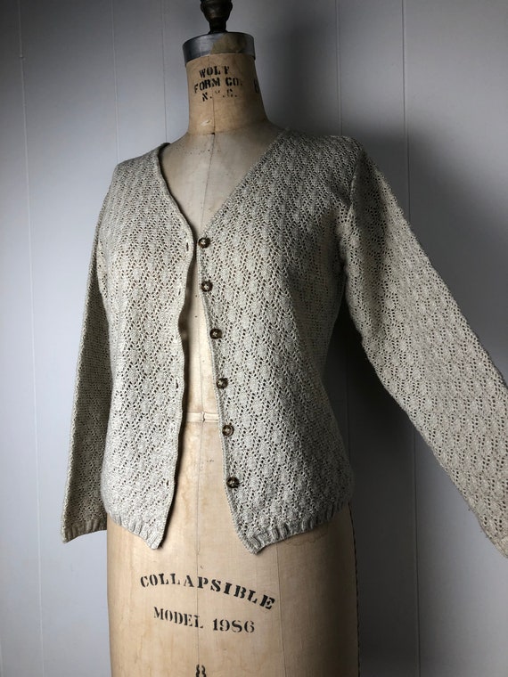 Vintage beige crochet cardigan minimalist button … - image 4