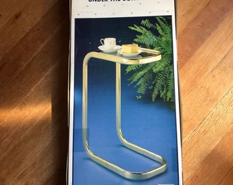 Vintage 80s Milo Baughman style mid century modern cantilever brass and glass under sofa small end side table dead-stock unopened package