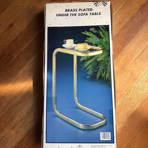 Vintage 80s Milo Baughman style mid century modern cantilever brass and glass under sofa small end side table dead-stock unopened package