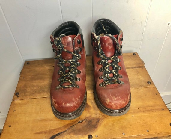 Vintage retro brick red leather lace up hiking wa… - image 3