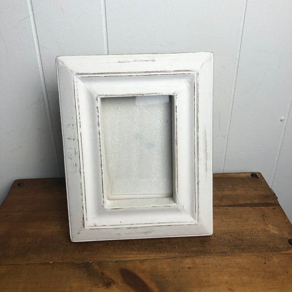 White washed wooden distressed beach cottage cabin shabby chic farmhouse thick photo picture frame 7.5x9.5