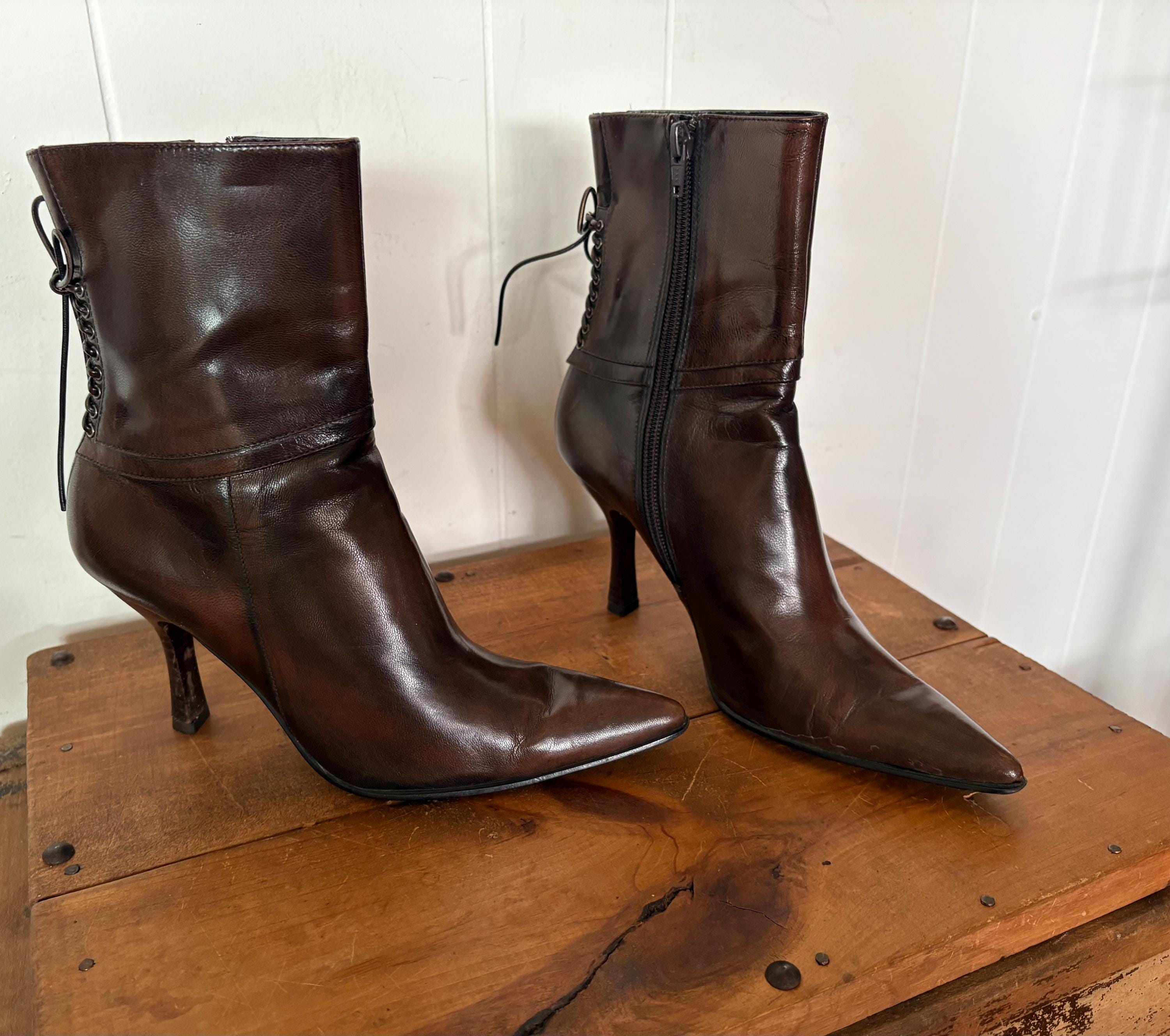 90s Y2K Leather Pointy Nose Ankle Zip up Boots Size US 6 M - Etsy