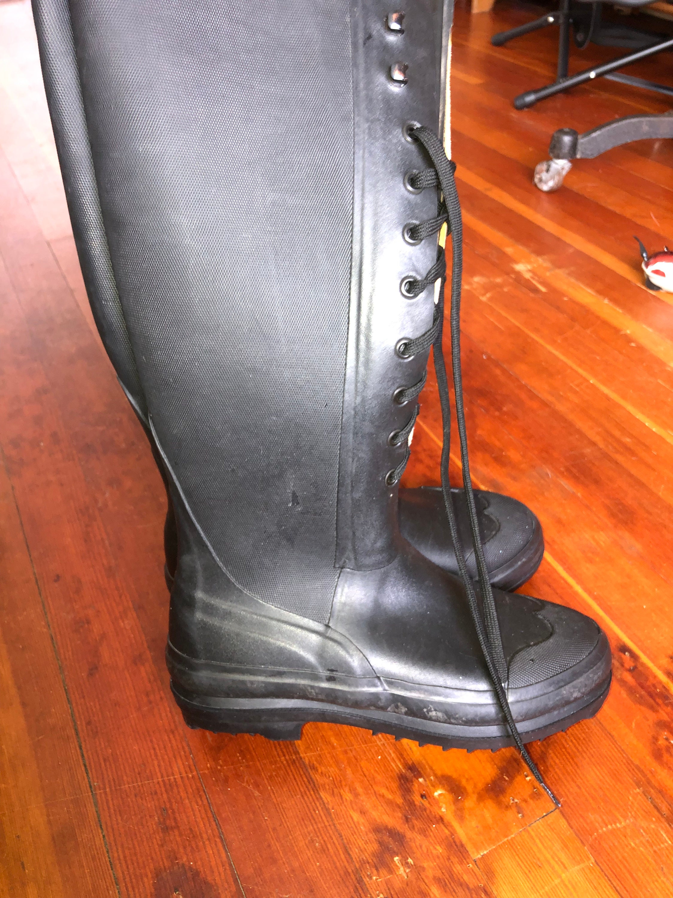 Vintage US‎ Royal Tempered Rubber Mens Tall Black Rain Work Boots Made in USA 7 Vintage 1940s US Rubber  main image 2