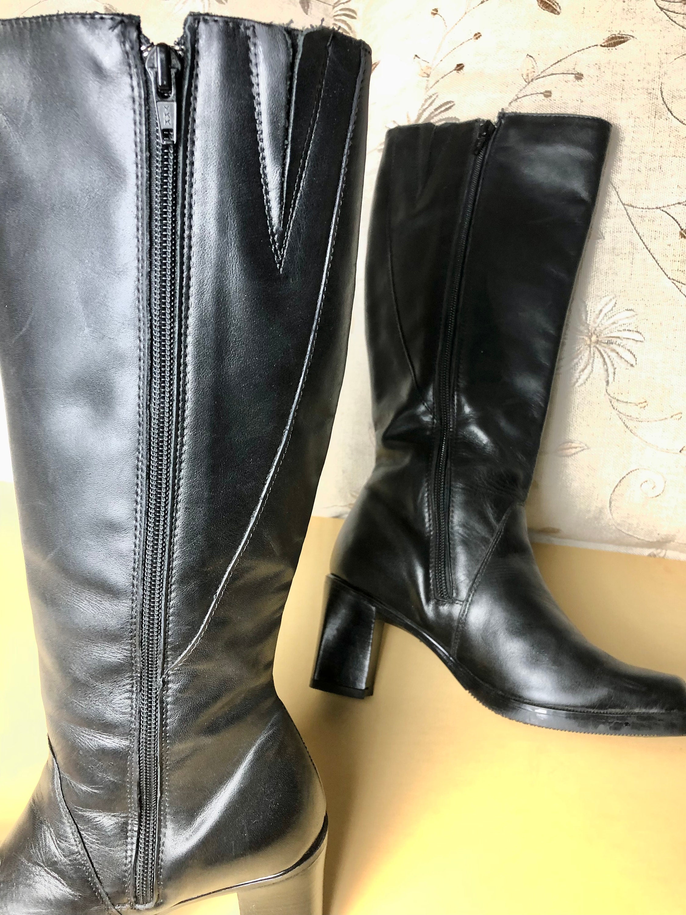 靴 00s archive zip leather boots 00s Black Leather Zip up Boots Size US 6 - Etsy