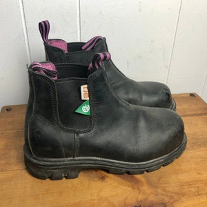 Zwart lederen Chelsea-stijl genderneutrale werklaarzen stalen neus pull-up enkelhoge werkschoenen maat US 5 dames EU 35 UK 3