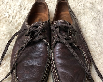 90s Y2K moccasin flats chocolate brown soft leather lace up slip ons/ size US 8