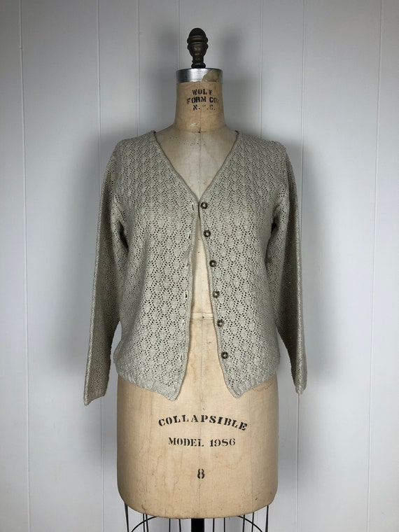 Vintage beige crochet cardigan minimalist button … - image 1