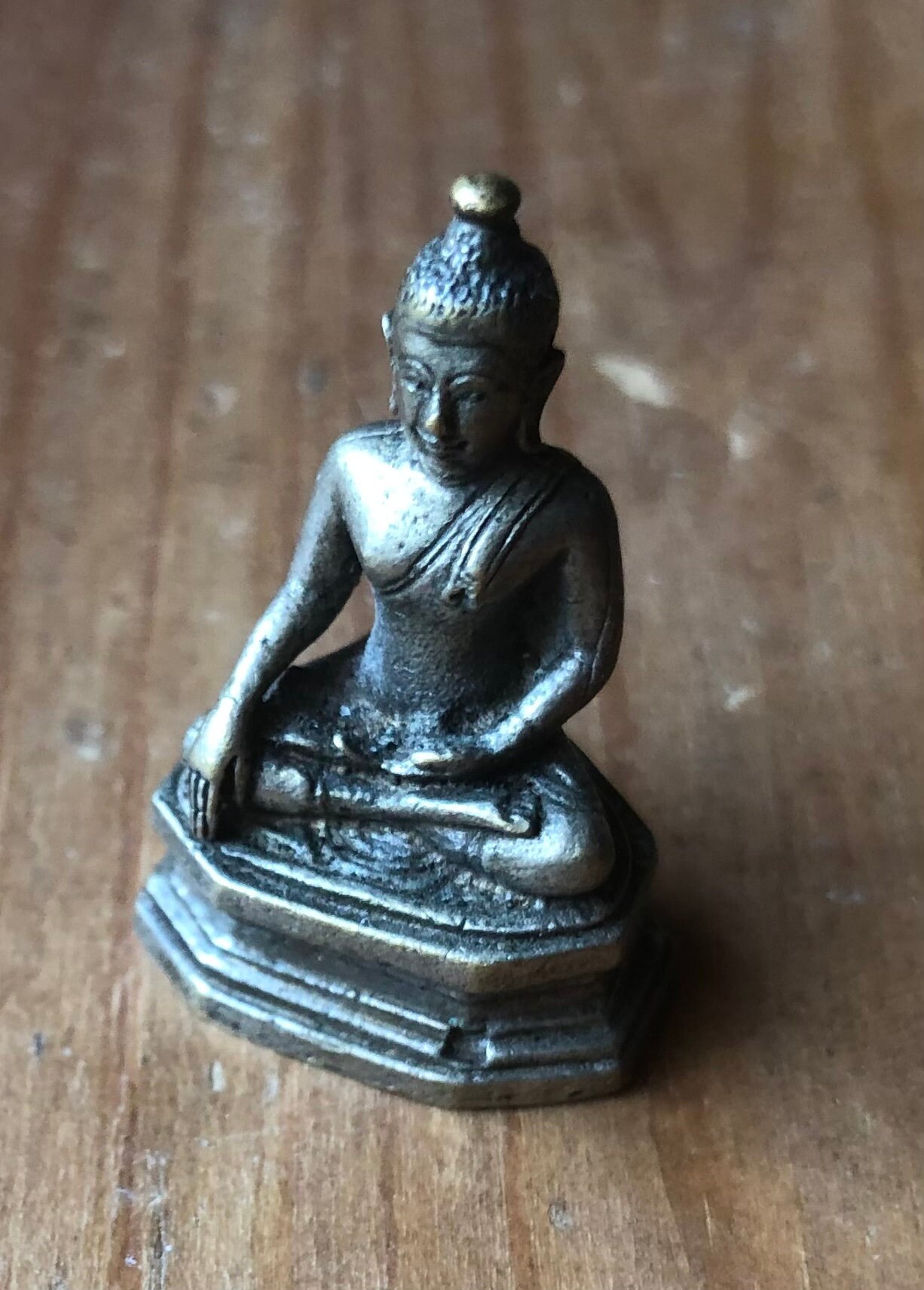 Brass miniature altar Shri Buddha statue figurine small Zen meditation travel portable pocket Buddha Deity