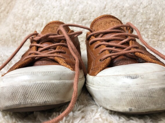 Vintage Converse Brown Genuine Leather Tie Sneakers Shoes Size 