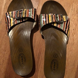 Retro slip on slippers flip flops with faux leather padded straps size US 7