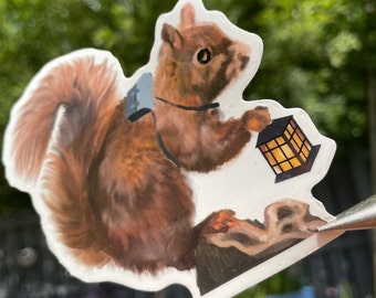 Whimsical squirrel “vinyl” sticker | wildlife gifts | squirrel gift | art stickers