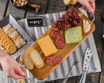 Personalized acacia wood serving tray board with brushed nickel handles / Charcuterie board/Photo Engraving