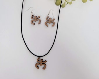 Taino Coqui Earrings and Necklace set, Jewelry Set, Wood Jewelry, Taino figures, Puerto Rico, Boricua, Taino