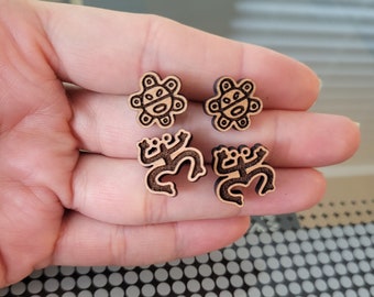 Taino figures wood earrings, Stud earrings, Taino Sun, Taino Coqui, Puerto Rico, Boricua, small earrings